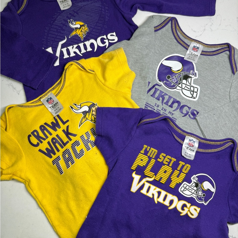 NFL BUNDLE 4 Bodysuits Minnesota Vikings Tees-SZ 6-12 M